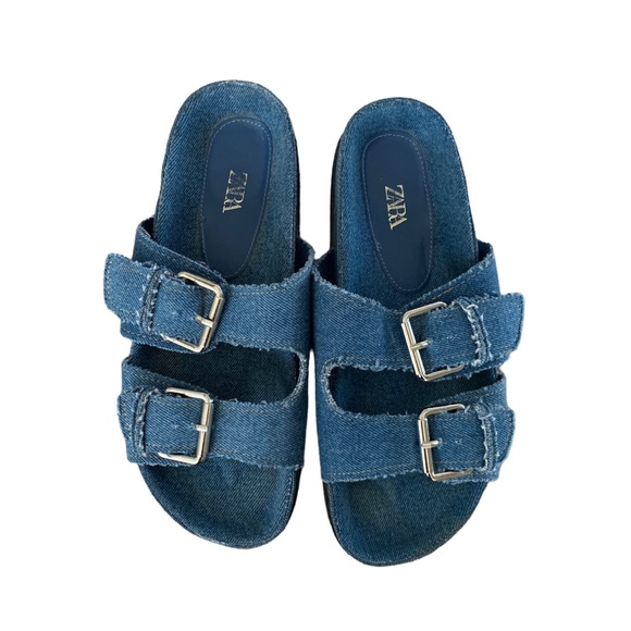 Zara flat denim slide sandals size 37 - Picture 3 of 8